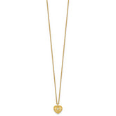 Sterling Silver Gold-tone Polished Beaded and Textured CZ Heart 16 Inch with 2 Inch Extension Necklace